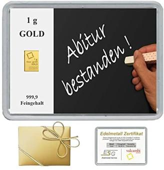 New 1g Goldbarren 999,9 Feingold in Motivbox "Abitur " in edler Verpackung (Abitur bestanden)