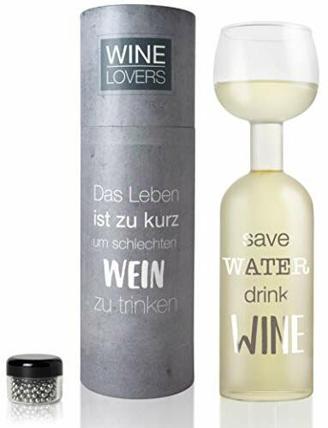 ILP GMBH I LOVE PRODUCTS Wine Lovers Weinflasche Glas Save Water, Drink Wein - Weinglas Flasche XXL mit Spruch - Weinglas lustig als perfekte Geschenkidee - inkl. Reinigungsperlen