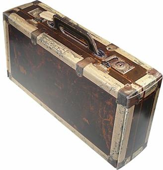Karton mit Holzoptik Vintage-Koffer – WK 2er – Kleiner Holzkoffer aus Pappe als Geschenkkorb zum Geburtstag oder zu Einer Reise – Präsentkorb für Zwei Weinflaschen oder als Spielkoffer für Kinder