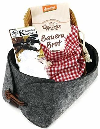 Charming Boxes Geschenkkorb Brot und Salz - Einzug, Einweihung, Richtfest - Bio-Backmischung (Anthrazit)