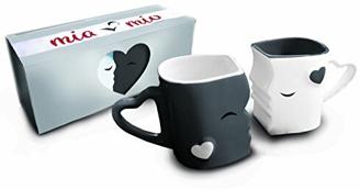 MIAMIO - Kaffeetassen/Küssende Tassen Set Geschenke für Frauen/Männer/Freund/Freundin zur Hochzeit/Weihnachten aus Keramik (Grau)