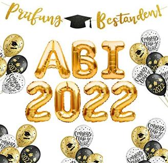 SicurezzaPrima ABI 2022 Deko Set - Abitur 22 Dekoration für die Abschlussfeier und Zuhause - Folienballons mit Jahreszahl, ABI Schriftzug, Girlande, Ballons und Konfetti Ballons