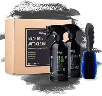 BEULCO CLEAN - XXL Set aus: Felgen- und Cockpit-Spray (Bio) je 500 ml inkl. Felgenbürste - Echtes Männer Geschenke-Set für Motorrad- & Auto-Liebhaber - Auto-Innenraum Cockpitpflege & Felgen-Reiniger