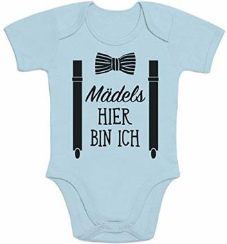Shirtgeil Mädels, Hier Bin Ich! - Geschenk für Neugeborene Jungen Baby Kurzarm Body (3 - 6M, Hellblau)