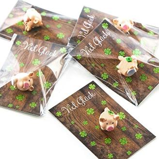 Logbuch-Verlag 5 Mini Glücksschweine Glücksbringer mit Karte Viel Glück - Glücksschweinchen Figur für Kunden Mitarbeiter Freunde - Geschenkidee Weihnachten Silvester Neujahr
