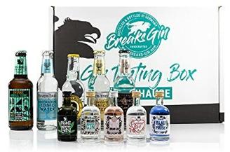 Breaks Gin Tasting Box 1 I Gin Geschenkbox mit 5 verschiedenen Gin Sorten (à 50ml) + 5 verschiedene Tonic Water (à 200ml) I Gin Tonic Probierset mit exklusivem Gin – Handgemacht in Deutschland