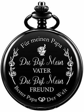 ManChDa Taschenuhr Taschenuhr mit Gravur Kette Herren Schwarz Geschenk zum Geburtstag Vatertag Vater Vatertagsgeschenk