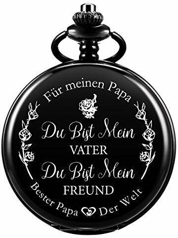 Taschenuhr - ManChDa Taschenuhr mit Gravur Kette Herren Schwarz Geschenk zum Geburtstag Vatertag Vater Vatertagsgeschenk