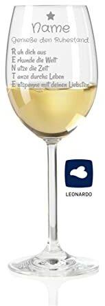 Leonardo Weißweinglas DAILY '' zum Ruhestand '' persönliche Gravur - Name oder Wunschtext wählbar, Geschenkidee, Rente, Rentenbeginn, Abschiedsgeschenk Kollege & Kollegin