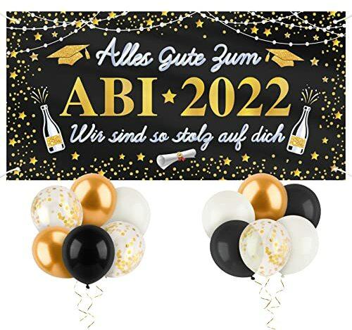90x180cm Banner ABI 2023 Schwarz Gold Deko Banner Polyester und 12 Pcs Luftballons (12 Zoll) Graduation Deko für Abi Abschlussfeiern Abitur Abschlussparty Hintergrund Prüfung Bestanden Geschenke usw.