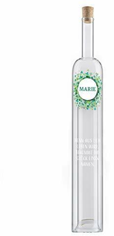 Geschenke 24 Hohlraumflasche personalisiert (Klee) - Flasche Geldgeschenk Bedruckt mit Name und Wunschtext - Flasche Geschenke zur Geburt, Taufe, Geburtstagsgeschenk