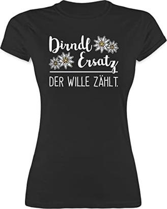 Kompatibel mit Oktoberfest Damen Trachtenshirt - Dirndl Ersatz der Wille zählt - weiß - XL - Schwarz - Spruch Shirt Damen XL - L191 - Tailliertes Tshirt für Damen und Frauen T-Shirt