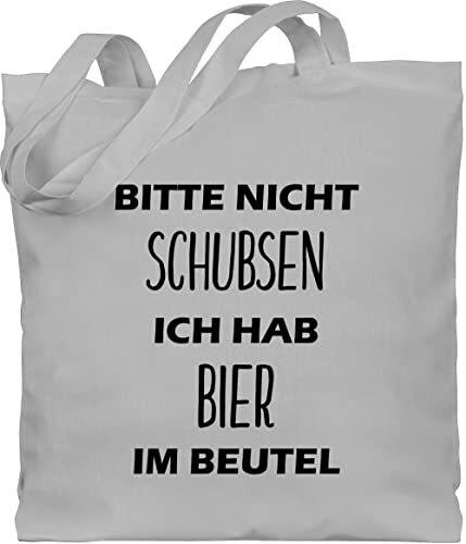 Sportbeutel bedruckt Geschenk - Bitte nicht schubsen ich hab Bier im Beutel - schwarz - Unisize - Hellgrau - jutebeutel bedruckt - WM101 - Stoffbeutel aus Baumwolle Jutebeutel lange Henkel