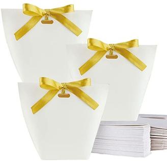 50 Stück Weiße Geschenkbox, Geschenkbox Aus Kraftpapier Mit Band, Kraftpapier Pralinenschachtel, Kleine Geschenktüte, Zum Verpacken Von Bankettgeschenken, Süßigkeiten, Keksen (Weiß)
