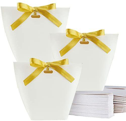 50 Stück Geschenkboxen Aus Kraftpapier, Elegant Geschenktaschen, Geschenk Papiertüten Mit, Pralinenschachtel Geschenkverpackung Box, für Hochzeiten, Geburtstage, Gastgeschenke (Weiß)