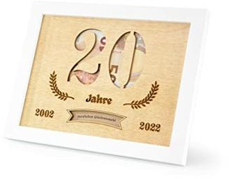Geschenk zum 20. Geburtstag Geldgeschenk Verpackung im Bilderrahmen I Individuelles Holz Geburtstagsgeschenk mit Gravur Datum I Geschenkbox und Geldverpackung I Jubiläum I Geld Geschenkideen