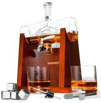 Whisiskey - Whisky Karaffe - Segelschiff - Dekanter - Whiskey Set - 1L - Geschenke für Männer - Weihnachtsgeschenke - Inkl. 4 Whisky Steine, Ausgießer, Zapfhahn & 2 Whisky Gläser