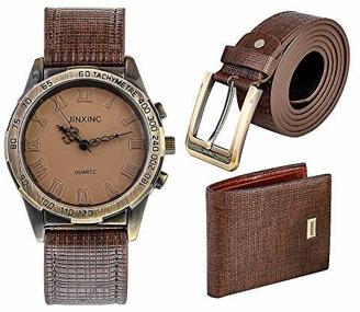 Souarts Herren Geschenkset mit Armbanduhr Männer Geldbörse Gürtel Geschenk für Vater zum Geburtstag Weihnachten (Braun)