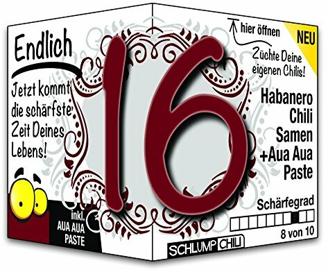 Schlump-Chili⎥Endlich 16 - das witzige scharfe Geburtstagsgeschenk für Jungen und Mädchen. Eine originelle Geschenkidee zum 16. Geburtstag für junge Männer und Frauen