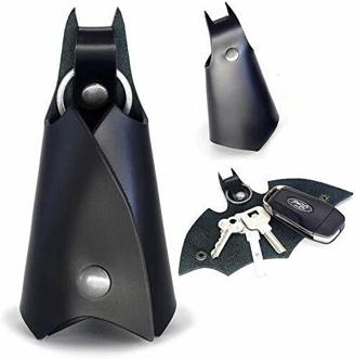 Herren-Leder-Schlüsselanhänger mit Fledermaus-Superhelden-Form, Brieftaschen-Set für mehrere Auto- oder Motorradschlüssel, originelles Geschenk - Kunstleder, Farbe Schwarz
