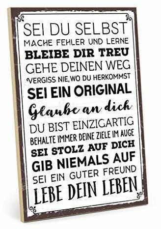 TypeStoff Holzschild mit Spruch – SEI DU SELBST – im Vintage-Look mit Zitat als Geschenk und Dekoration (Größe: 19,5 x 28,2 cm)