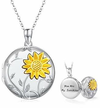 Halskette mit Sonnenblumen Medaillon Foto Kette “You Are My Sunshine”mit Gravur für Damen und Mädchen (Halskette mit Sonnenblumen Medaillon)