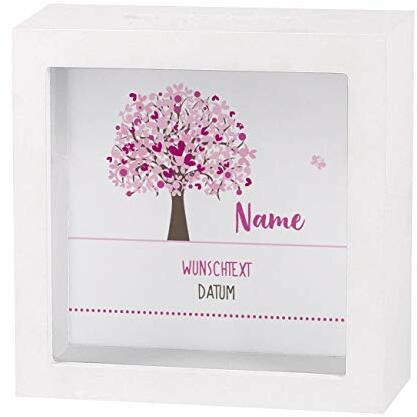 Striefchen® Spardose zur Taufe/Geburt/Kommunion/Konfirmation eines Kindes mit Namen und Geburtsdatum als Geldgeschenk Lebensbaum Mädchen