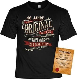 T-Shirt 40 Geburtstag - Geburtstagsshirt Sprüche Jahrgang 1982 : 40 Jahre Alles noch Original seit 1982 - Geschenk-Shirt zum 40.Geburtstag Frau/Mann + lustige Urkunde Gr: L