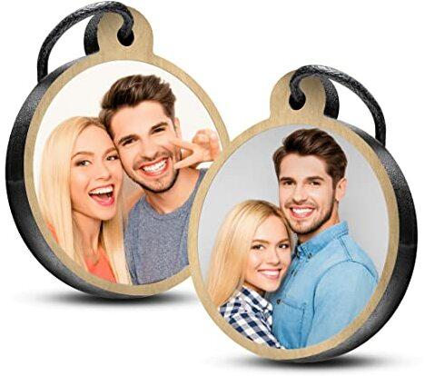 Premium schenkYOU Schlüsselanhänger mit Foto aus Eichenholz rund 2-er Set - personalisierte Geschenkidee für Partner, Freunde zum Valentinstag