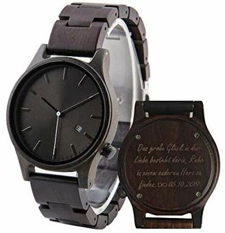 LMWOOD Hölzerne Uhr graviert personalisierte Uhr für Männer, Ebenholz Holz Armbanduhr, Geburtstagsgeschenk für Ehemann, Geschenk für Sohn von Eltern