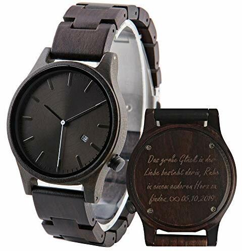 Hölzerne Uhr graviert personalisierte Uhr für Männer, Ebenholz Holz Armbanduhr, Geburtstagsgeschenk für Ehemann, Geschenk für Sohn von Eltern