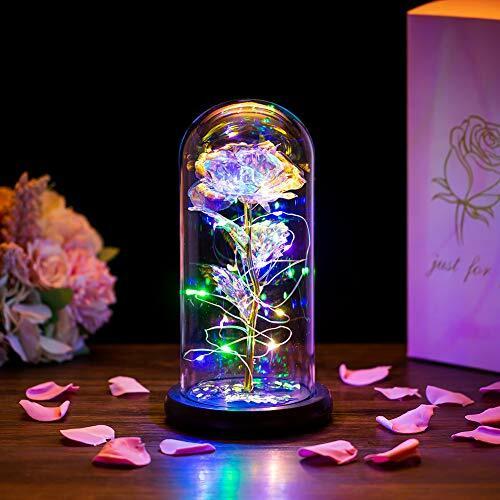 Die Schöne Und Das Biest Rose In Glaskuppel LED-Lichter Kristallrose Blumen Geschenk Zum Geburtstag Jubiläum Valentinstag Hochzeit Freundin Frau Frauen