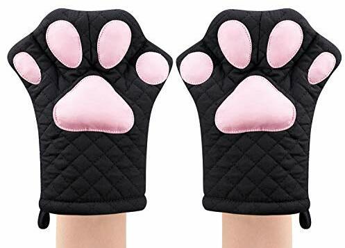 Ofenhandschuhe, süßes, lustiges, Katzenpfoten-Design, hitzebeständig, gestepptes Baumwollfutter, Topflappen, zum Grillen und Backen, Handschuhe, Küchenutensilien, Geschenk-Set für Grill, Mikrowelle