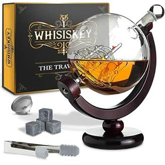 Whisiskey - Whisky Karaffe - Globus - Dekanter - Whiskey Set - 900 ml - Geschenke für Männer - Männergeschenke - Inkl. 4 Whisky Steine & Ausgießer