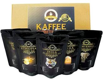 Kaffee Globetrotter - Echte Raritäten - Box (Ganze Bohne) - 5 Mal 100g Raritäten Spitzenkaffee - Werden Sie Zum Entdecker - Geschenk Set - Länder Kaffee aus aller Welt - Kaffeebohnen im Geschenkkarton