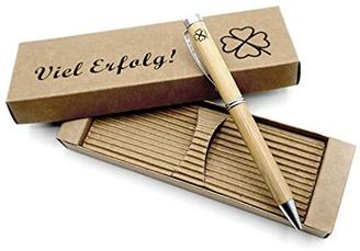 MORWE – Nachhaltiger Kugelschreiber mit Gravur/Kleeblattgravur & Geschenkbox Viel Erfolg/Holzkugelschreiber mit Gravur/Bambus Kugelschreiber/Holzkugelschreiber als Ökologische Geschenke