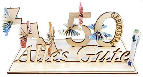 Geldgeschenk, 50. Geburtstag, Holzzahl, Glückwunsch, Alles Gute zum Geburtstag