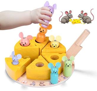 Montessori Holzspielzeug ab 1 Jahr | Käse Kuchen zum Schneiden Holzpuzzle | Baby Motorikspielzeug | Kinder Magnetisches Küchen Spielzeug mit Klett-Verbindung | Geschenk für Jungen und Mädchen