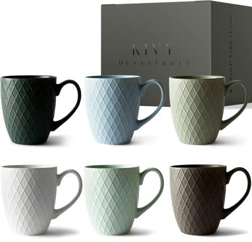 KIVY Kaffeetassen 6er Set [400 ml] - Hochwertige Kaffeetasse mit großem Henkel - Keramik Tasse groß - Kaffeebecher Set Matt - Tassen Set für Kaffee & Tee - Teetassen Set Modern - Tassen groß