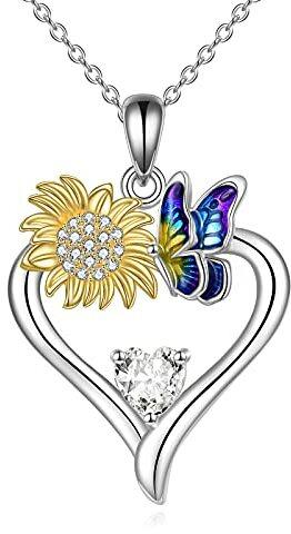 Schmetterling Halskette Sonnenblume Anhänger Halskette Herz Schmuck Geschenk für Frauen Mädchen Mama (Sonnenblume und Schmetterling)