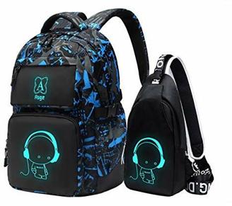 Asge Rucksack Jungen Schulrucksack Mädchen Teenager Jugendliche Coole Schule Daypacks Kinder Reflektierender Schultasche Outdoor Camping Groß Schulranzen Wasserdicht Ranzen Schultertaschen set (Blau)
