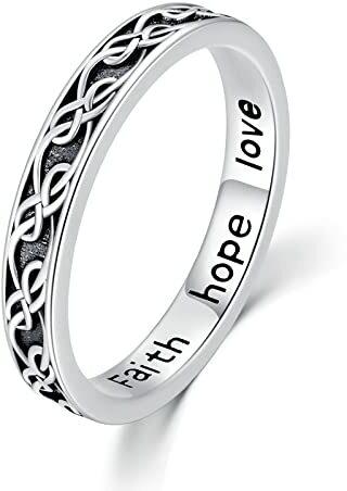 Keltischer Ring 925 Sterling Silber Glaube Hoffnung Keltische Knoten Ring Wikinger Ring Schmuck Geschenke für Frauen Mädchen Männer
