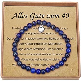 Geschenke Zum 40 Geburtstag für Frauen Lapislazuli Armband mit Sterling Silber Herzanhänger 40. Geburtstag mit Karte und Geschenkbox