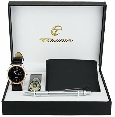 Geschenkset Herren Armbanduhr Schwarz Gold Taschenlampe LED - Stift