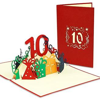 LINPOPUP®, LIN17631, POP - Up 3D Karten 10 Geburtstag, POP UP Karten Geburtstag, Pop Up Geburtstagskarte, Geburtstagskarte 10 Jahre Jubiläum, Grußkarten 10. Geburtstag, Zahl 10, N364