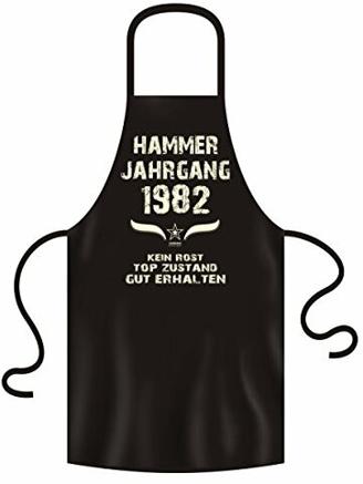 Soreso Design Geschenk zum 40 Geburtstag Grillschürze Kochschürze Hammer Jahrgang 1982 Geburtstagsgeschenk für Frauen und Männer Farbe: schwarz