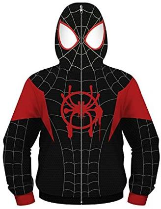 LYHVBDF Hoodie Für Kinder Spiderman Superheld Pullover Sweatshirts Lässig Kapuzenpullover Reißverschluss Jacken Halloween-Kostüm Geschenke Für Jungen Mädchen Teenager,F-XS/115~120cm