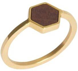 KERBHOLZ - Holzschmuck Damen - Hexa Ring Gold - dünner Damen Schmuck Ring in gold - Edelstahlring mit echtem Holz - Schmuck Geschenk für Frauen(Gold, L)