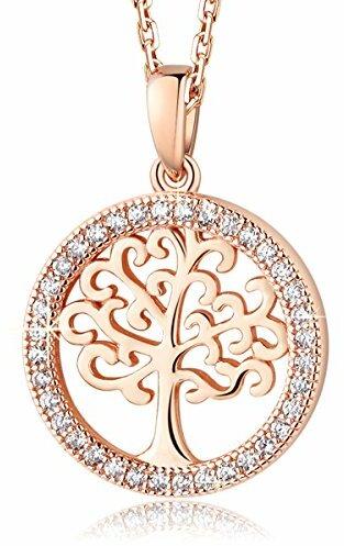 Mega Creative Jewelry Damen Kette Rosegold Lebensbaum Halskette aus 925 Sterling Silber Anhänger mit Kristalle Schmuck Geschenke für Frauen