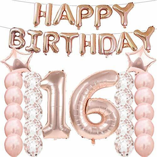 Partyzubehör zum 16. Geburtstag, Luftballons zum 16. Geburtstag, aus Rose-Gold, Zahl 16, Mylar-Ballon, Latex-Ballon-Dekoration, tolles süßes Geschenk zum 16. Geburtstag für Mädchen, Foto-Requisiten